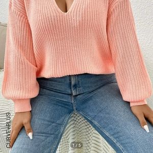 Plus size shein neck drop sweater. Sold without the gold chain necklace.